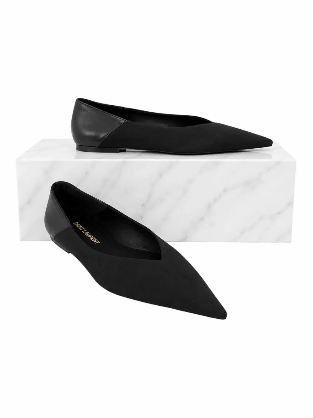 Saint Laurent Carolyn Satin Leather Pointed Toe Mule Flats Black Women Size 37